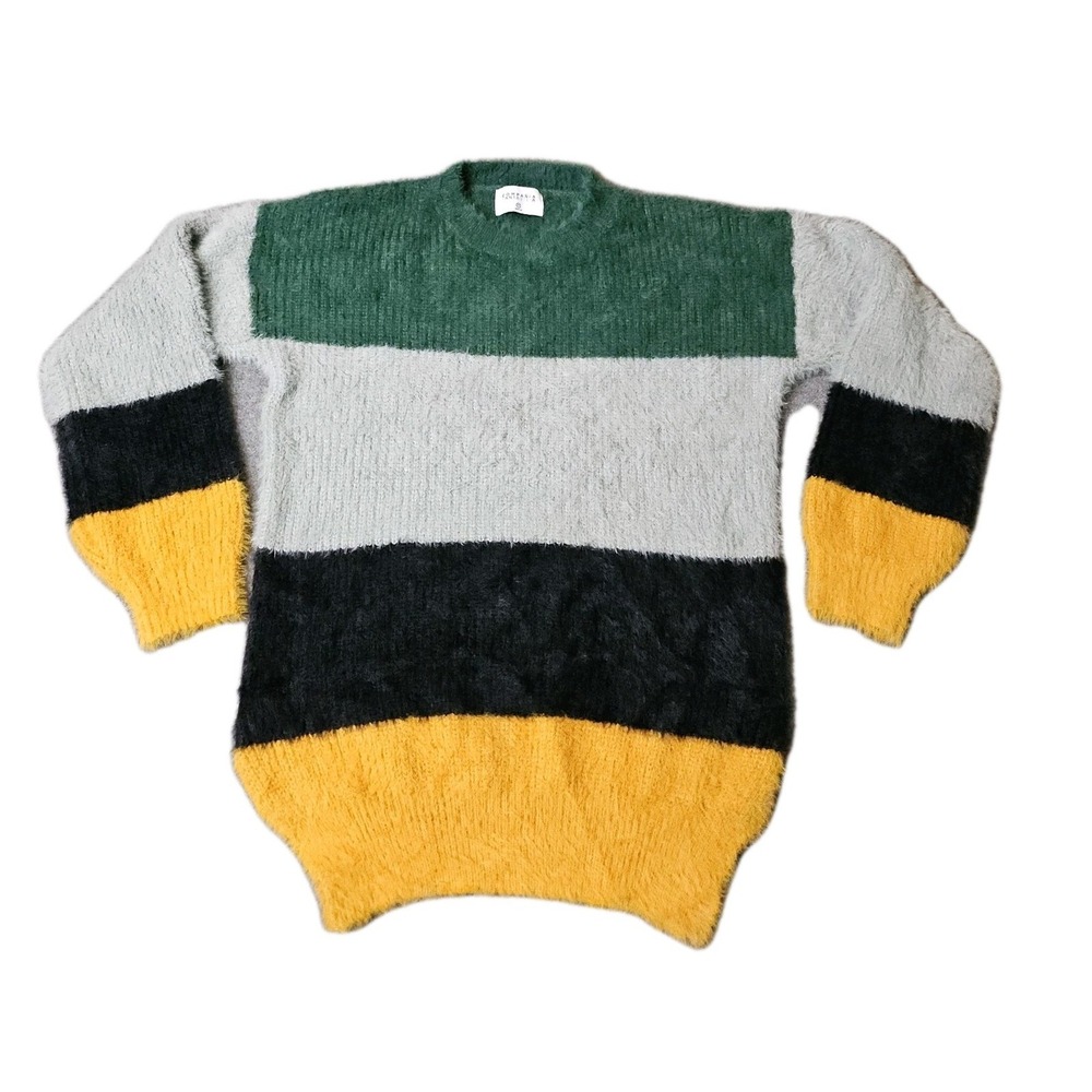 Compania Fantastica Stripe Print Textured Fuzzy Knit Sweater Womens Medium